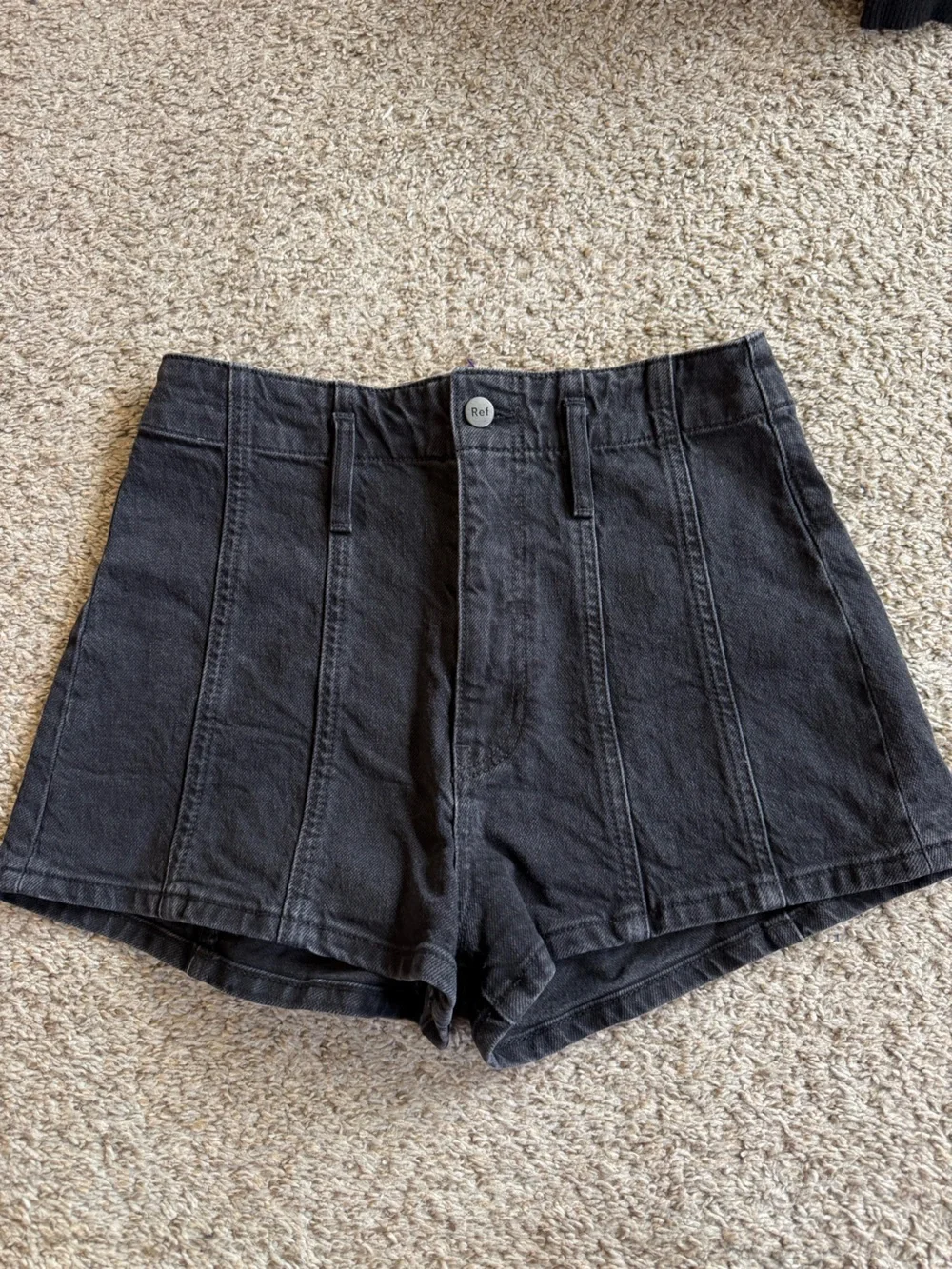 Reformation Eva Black Denim Shorts